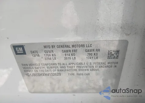 2017 Chevrolet Sonic Ls Auto from USA, damaged, VIN 1G1JB5SHXH4132629